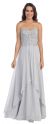 Strapless Lace Beaded Bodice Long Formal Bridesmaid Dress in Silver